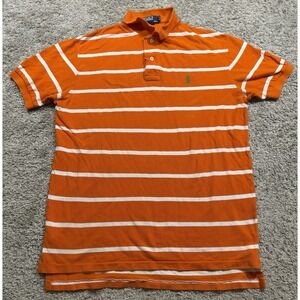 Polo Ralph Lauren Shirt Men Large Striped Short Sleeve Golf Orange Outdoors M